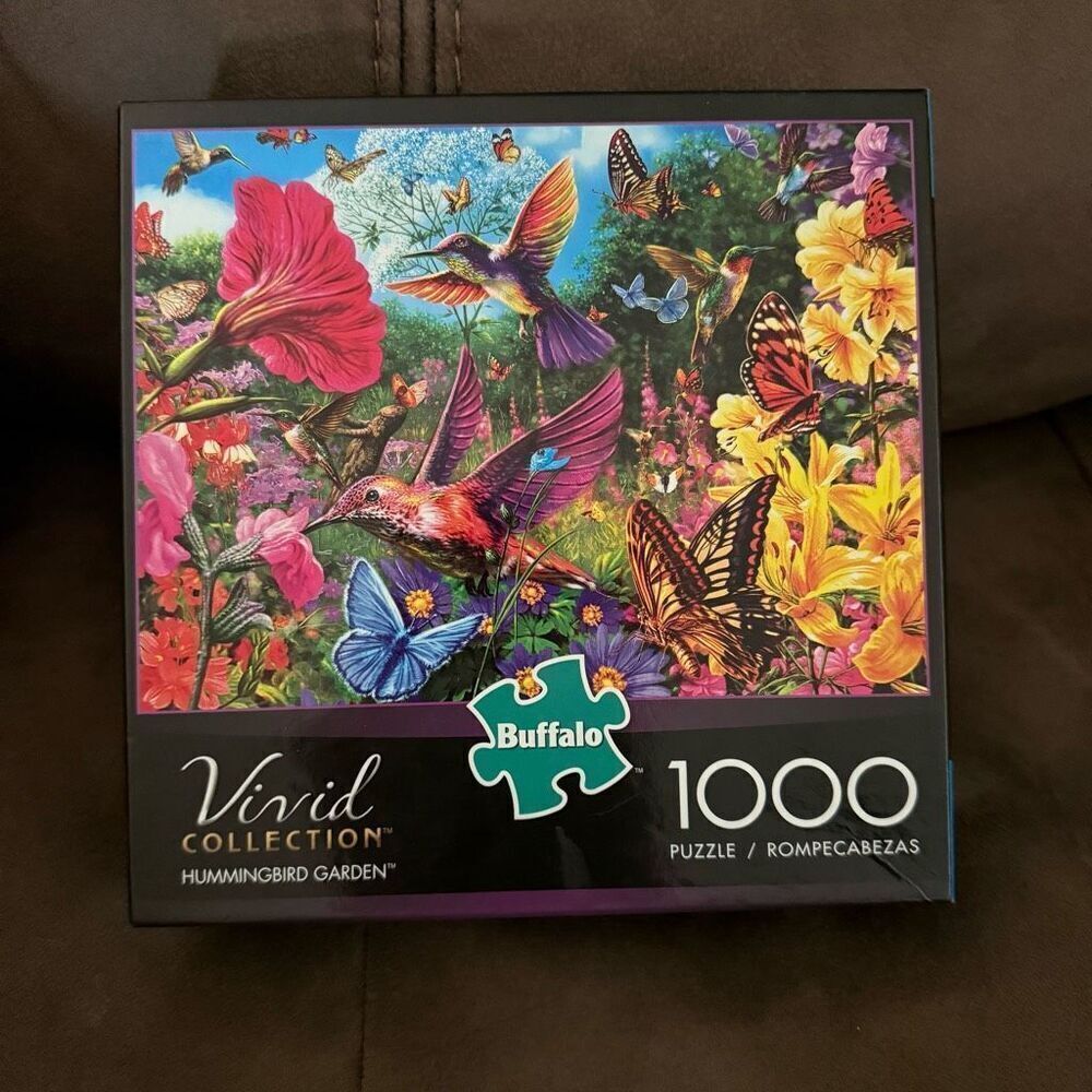 Buffalo Puzzles Vivid Collection Hummingbird Garden Flowers 1000 Piece Puzzle